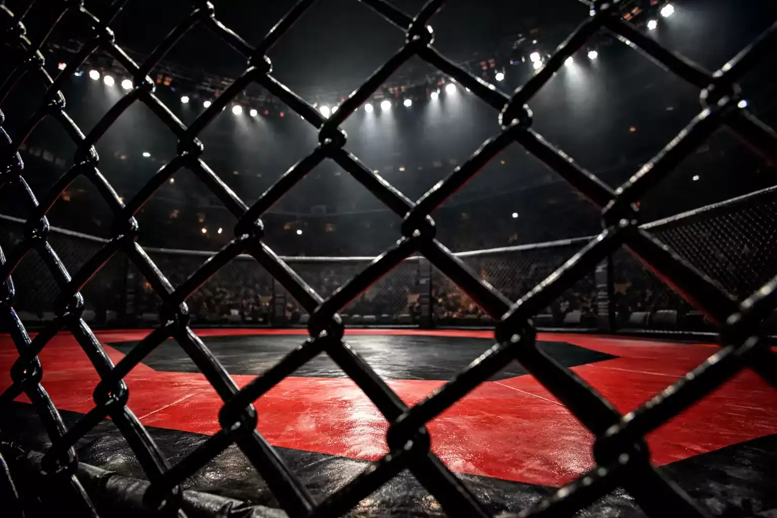UFC Octagon Arena vor einem Kampfabend mit dramatischer Beleuchtung