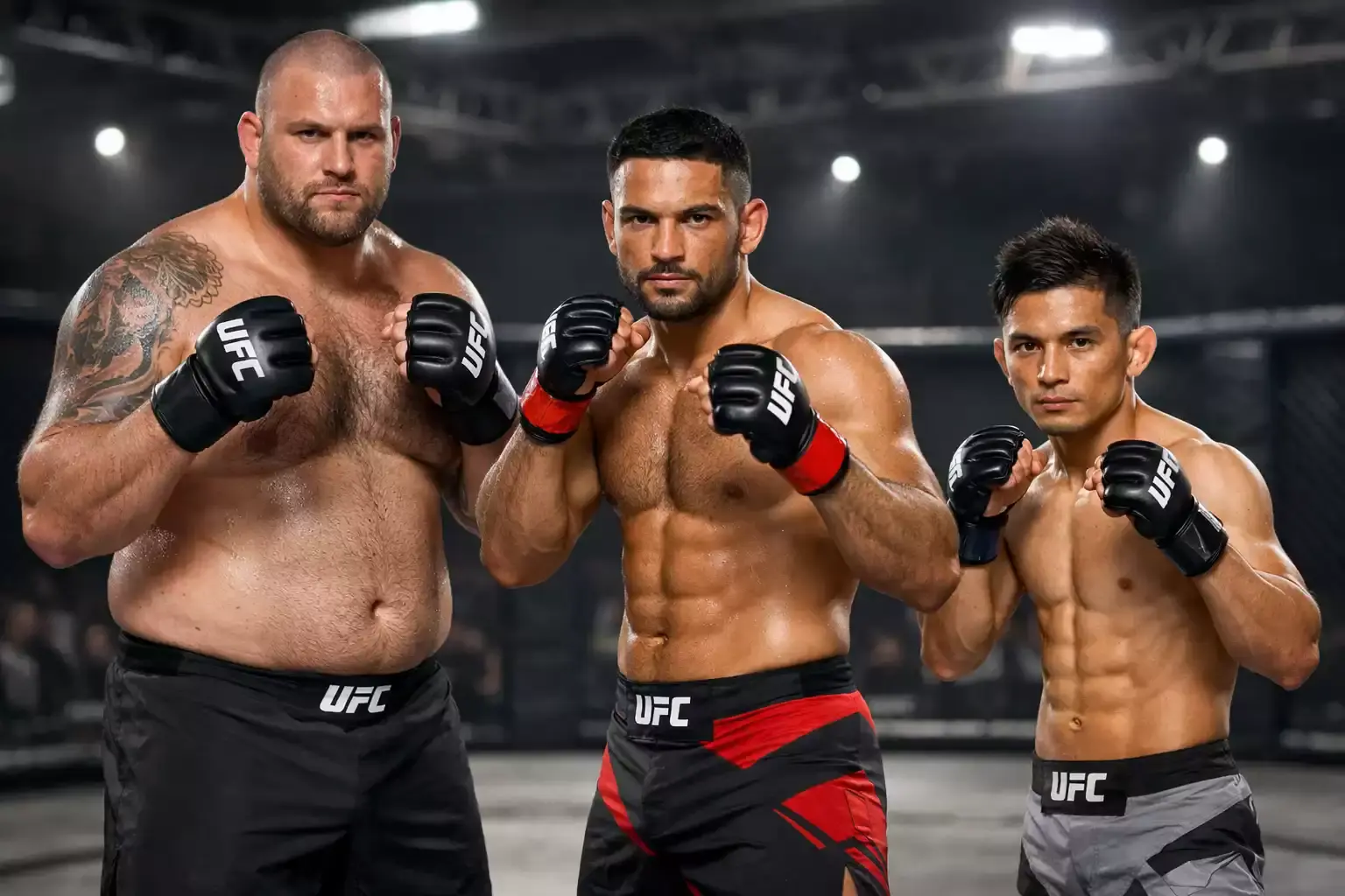 Verschiedene MMA-Kämpfer repräsentieren unterschiedliche Gewichtsklassen